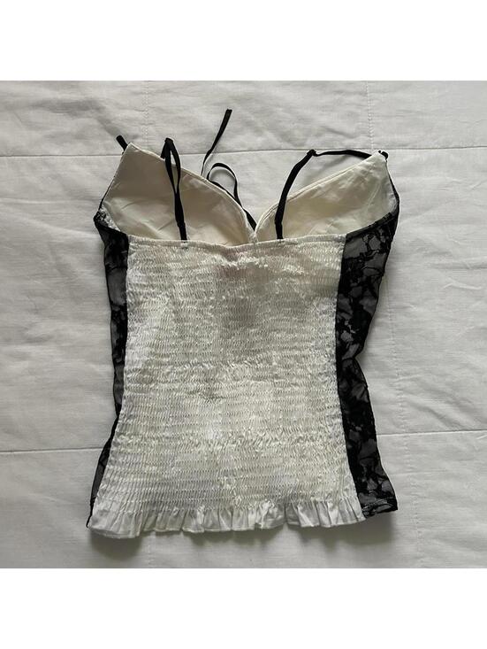 Rue21 Y2K black and white lace corset top with ribbon tie up front Size S - Picture 6 of 7
